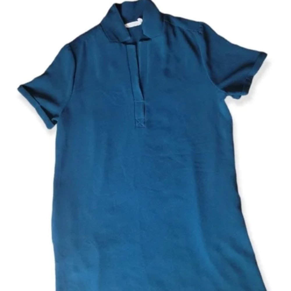 Lush Crepe V-neck Shift Dress Size Large Turquoise Blue